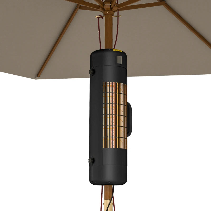 Mounted Patio Heater for Umbrella Poles with Safety Features, Black, 2000W, 6㎡