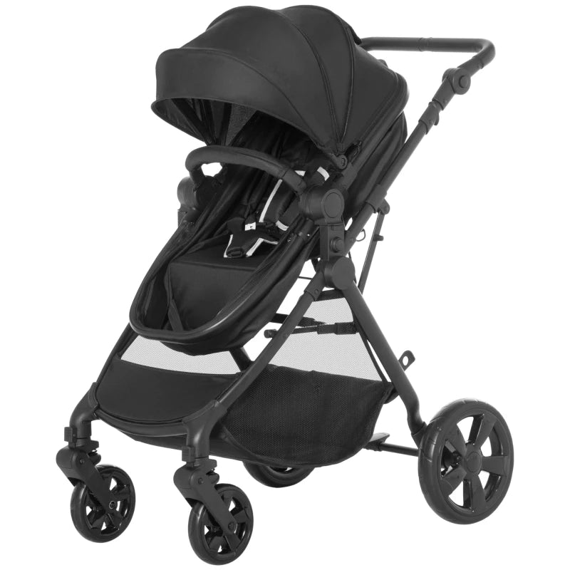 Foldable Baby Stroller with Reclining Backrest, Adjustable Canopy for 0-36 Months - Black