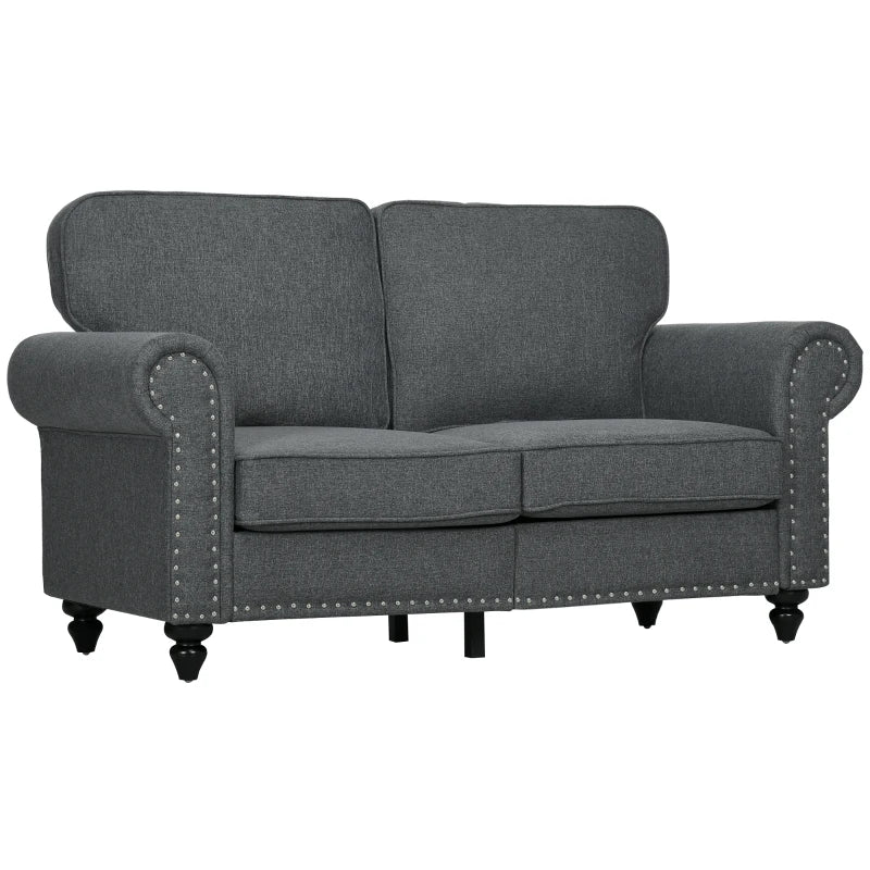 Mid-Century Two-Seater Sofa w/ Pocket Springs, Charcoal Grey Finish