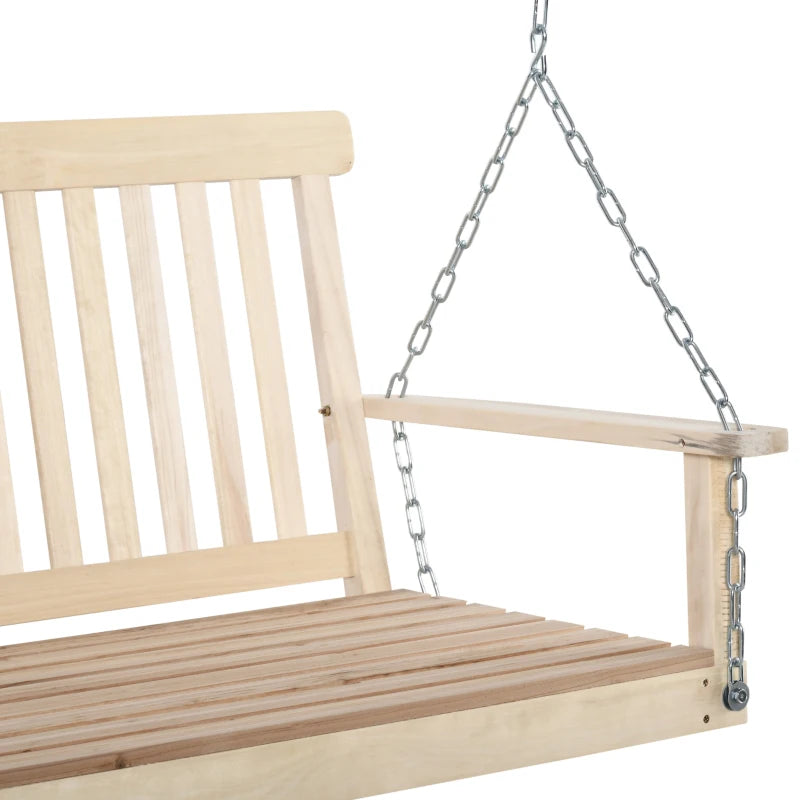 Outdoor Wooden Swing Bench 2-Seater Hanging Porch Chair for Garden, Natural Finish