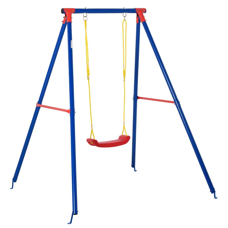 Heavy-Duty A-Frame Toddler Swing Set with Adjustable Rope, Blue Outdoor Playset 3-8 Years