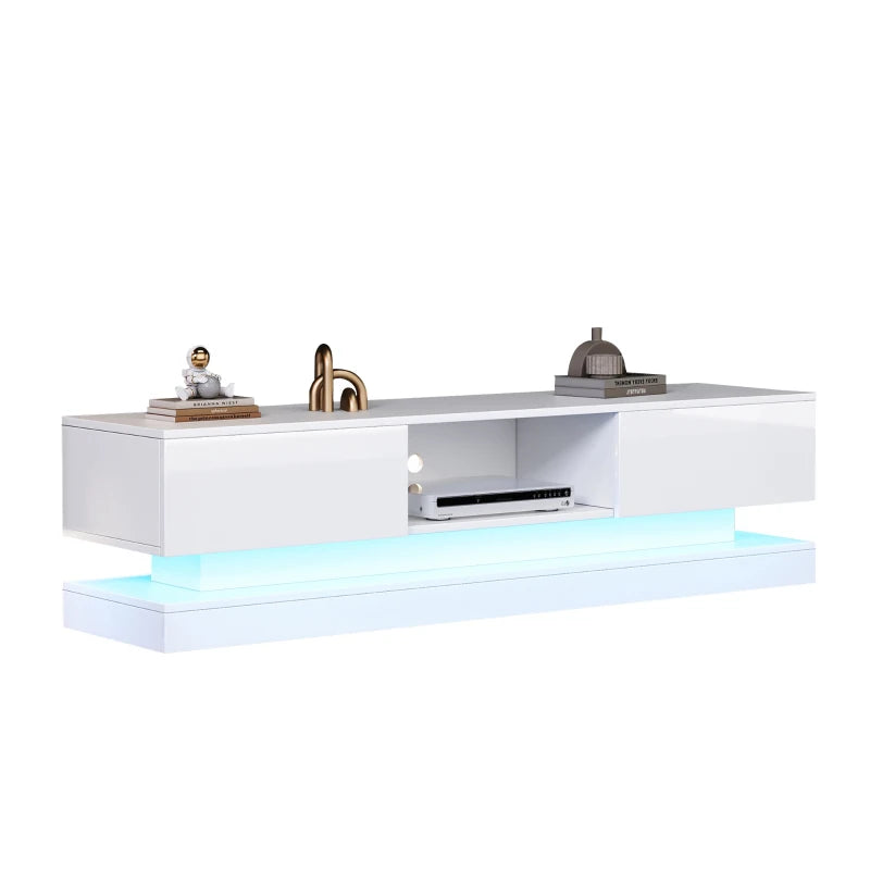 LED TV Cabinet with 2 Drawers & High Gloss Front – Fits 79" TVs, White