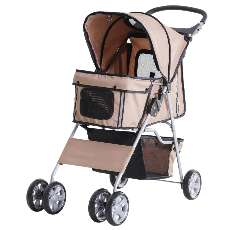 Small Pet Travel Stroller with Storage & Zipper Entry