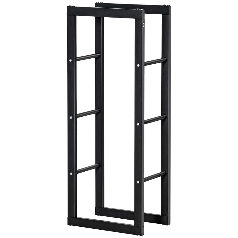 Tall Metal Firewood Log Holder with Side Rails, Rust-Resistant, Black, 40x25x100 cm