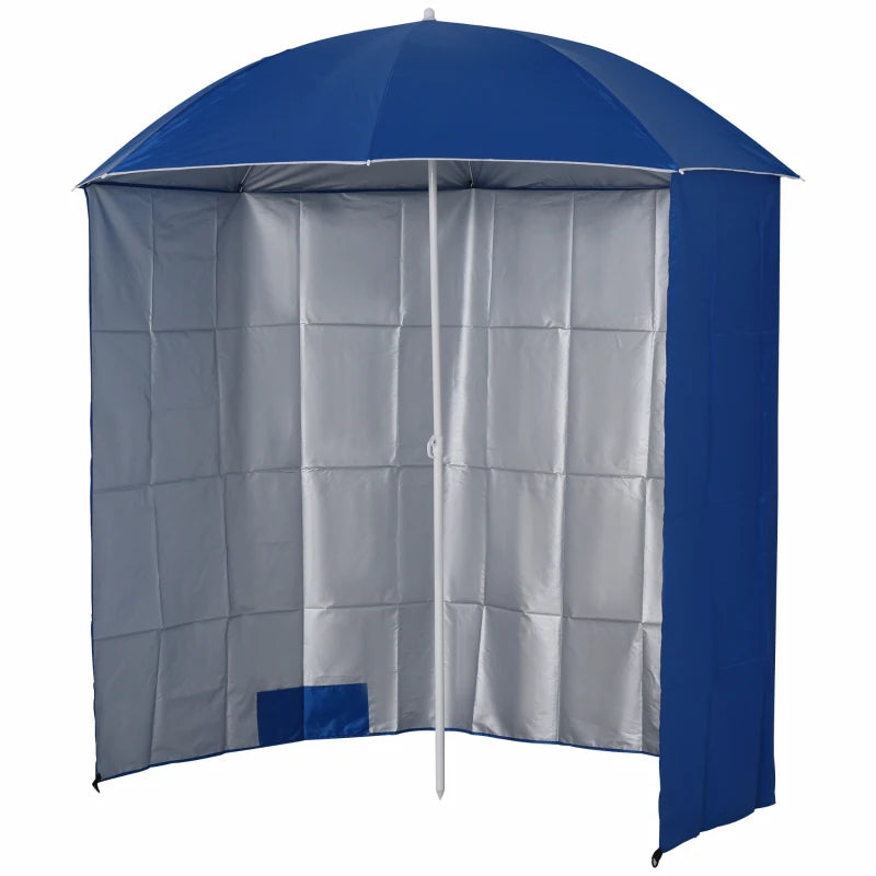 Portable Fishing & Beach Shelter Umbrella with Side Panels and Carry Bag – Blue, 2.2m