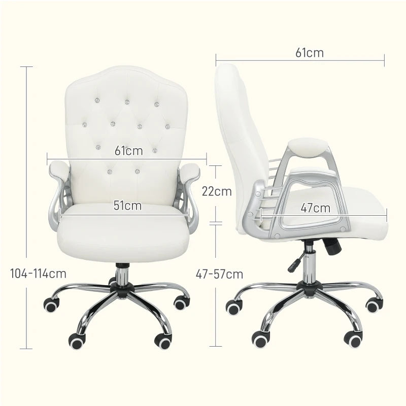Velvet Work Chair – Cream with Diamante Button Backrest