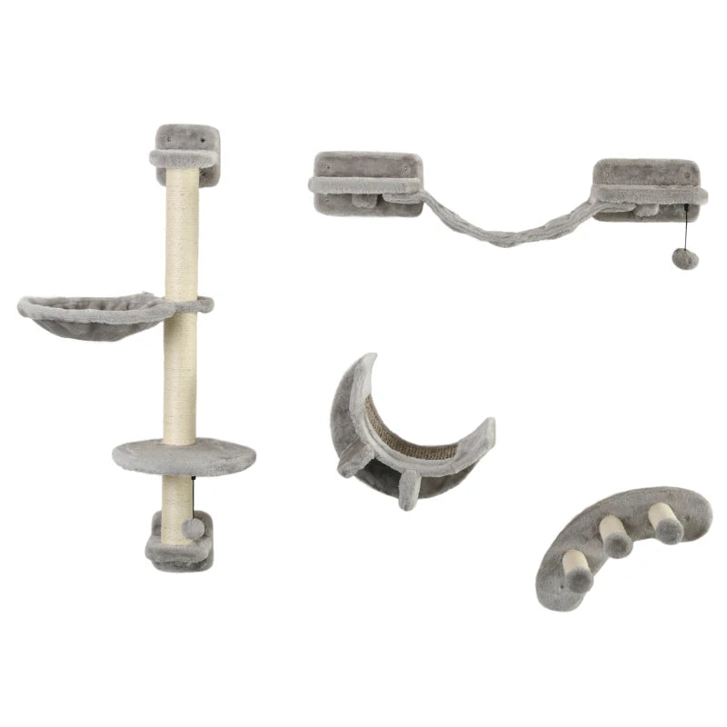 Four-Piece Grey Cat Wall Mounted Furniture with Steps