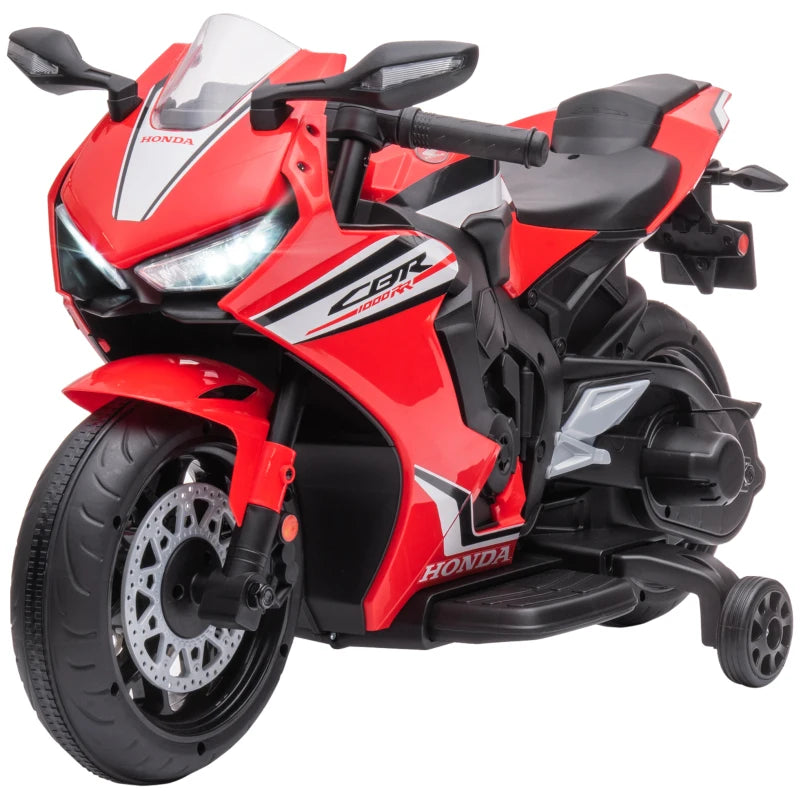 Training Wheels Kids Motorcycle with Licensed Honda Design & Music – Red 6V
