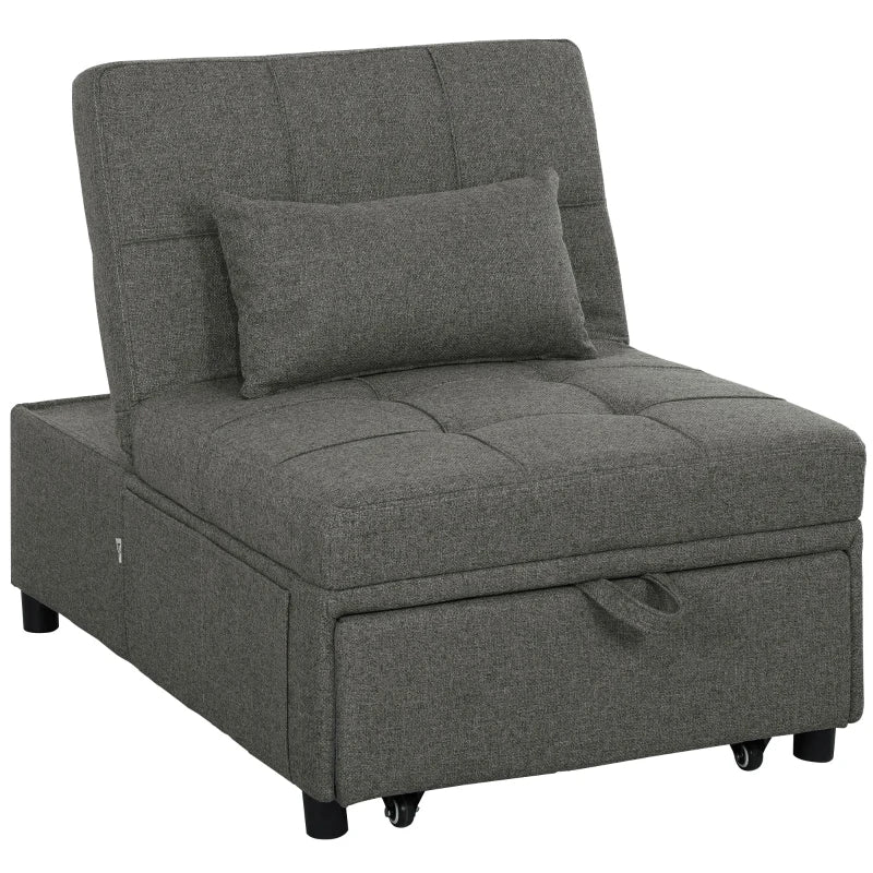 Single Sleeper Chair, Four-In-One Convertible, Dark Grey Upholstery