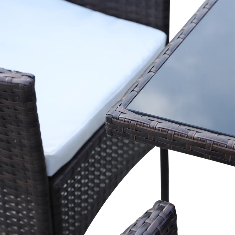 Brown Rattan Dining Set with Cushions, Rectangular Glass Top Table & 6 Armchairs 6 Seater