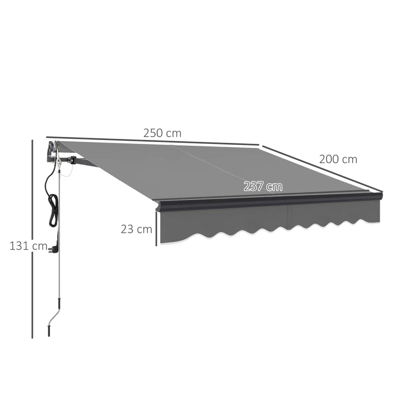 Remote Controlled Electric Awning – Aluminum Frame, Dark Grey, UV30+ Canopy 2.5x2m