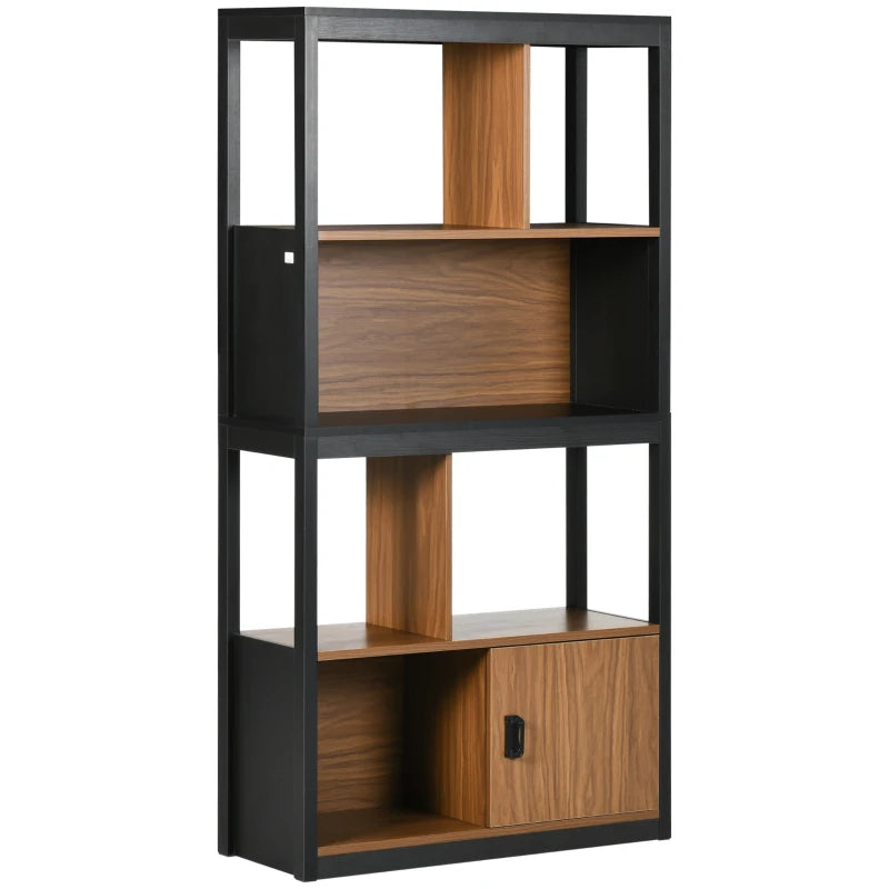 4-Tier Freestanding Bookshelf with Closed Cabinet, Walnut Brown