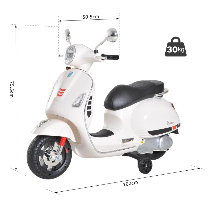Stylish Kids Ride-On Vespa Scooter with LED Lights – White Toy Motorcycle