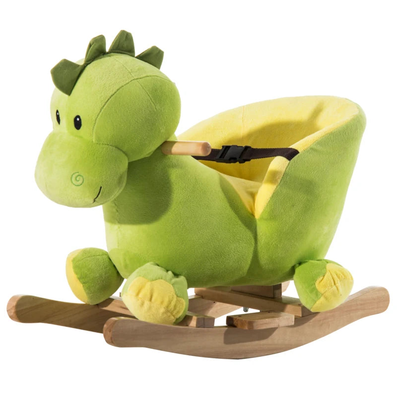 Dinosaur Rocking Horse for Kids – Soft Plush Ride-On Toy with Music and Safety Strap
