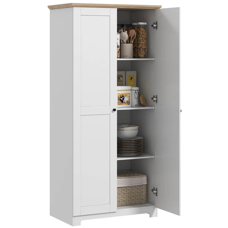 Tall Kitchen Cupboard with Shelves & Doors, White, 172cm Height