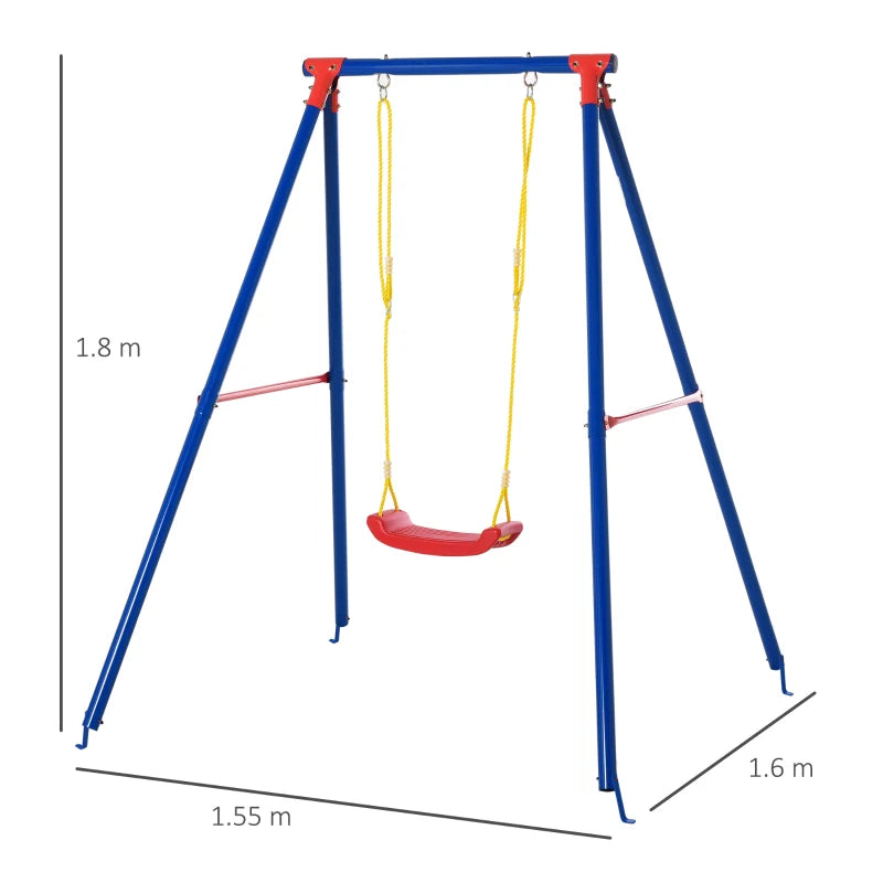 Heavy-Duty A-Frame Toddler Swing Set with Adjustable Rope, Blue Outdoor Playset 3-8 Years