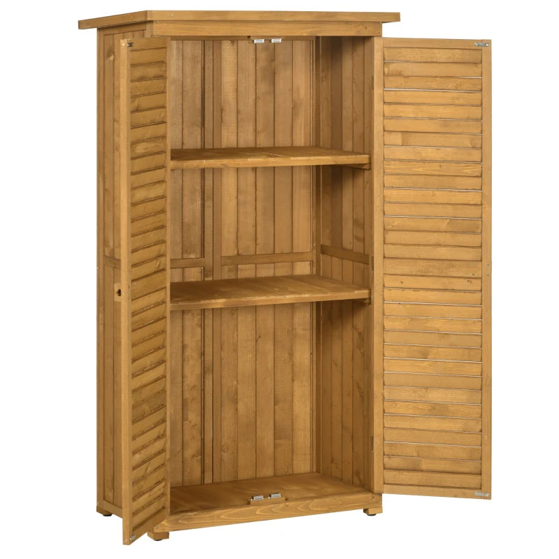 Wooden Garden Storage Shed with 3-Tier Shelves, Asphalt Roof & Shutter Design, Compact