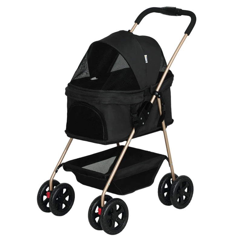 Pet Stroller with Removable Carrier – 4-Wheel, Black