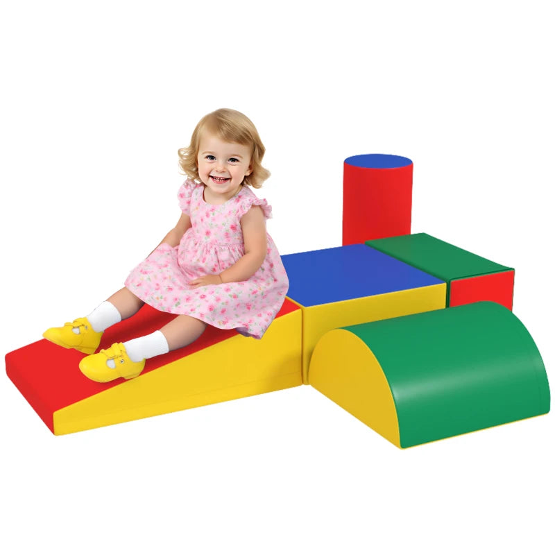 Yellow 5-Piece Soft Foam Playset – Toddlers’ Safe Climb and Crawl Activity Toy