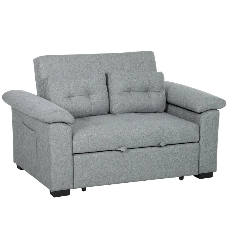 2-Seater Pull-Out Sofa Bed with Pillows & Side Pockets – Light Grey