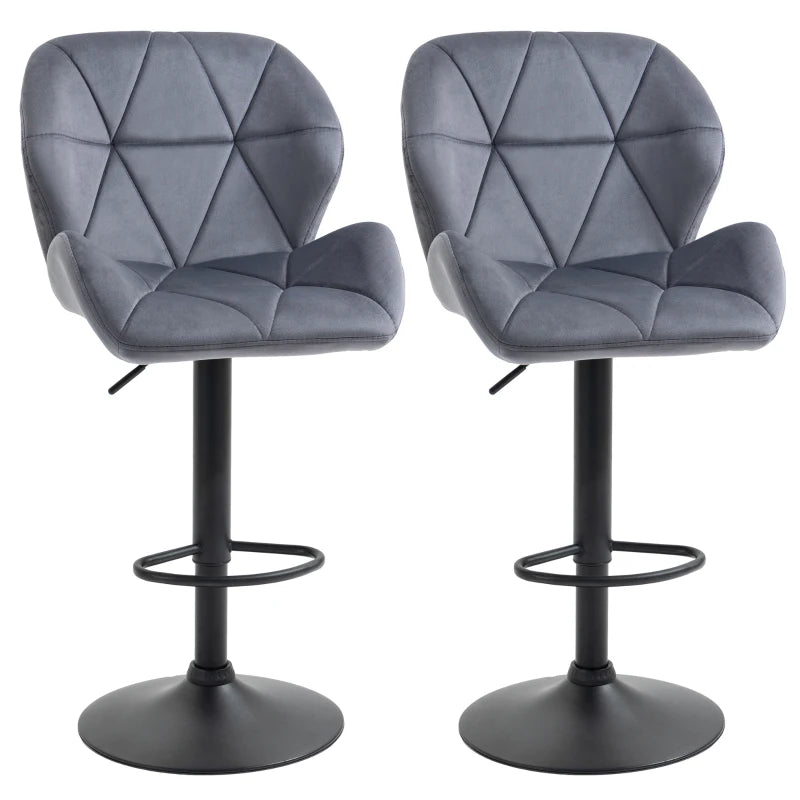 Set of 2 Upholstered Swivel Bar Chairs with Back & Footrest – Dark Grey