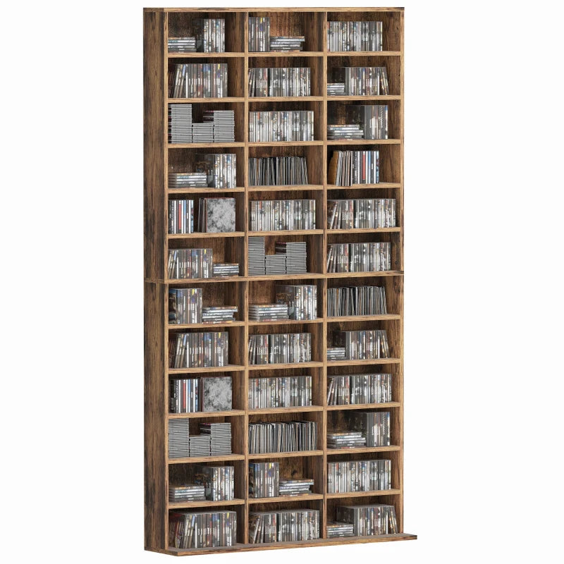 CD Organizer Cabinet – Rustic Brown, 102x195cm, Adjustable Shelving