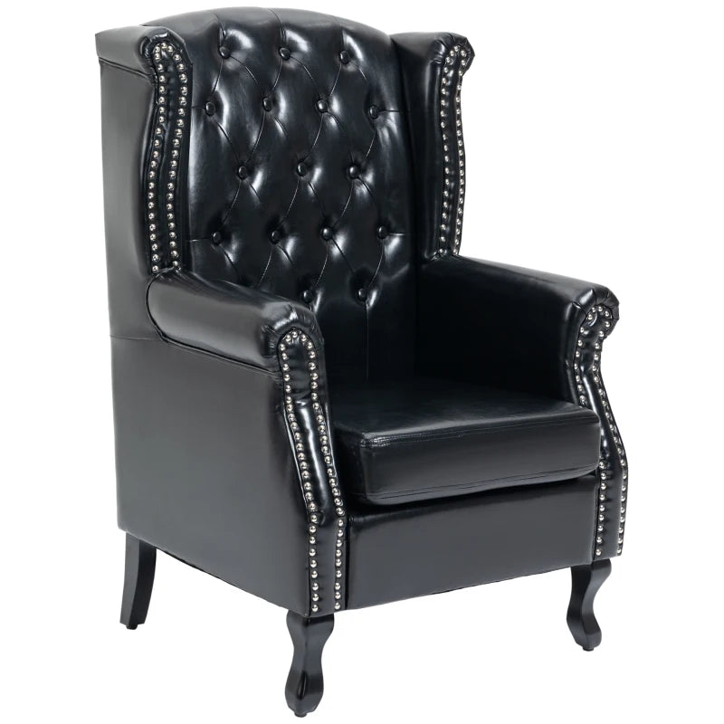 Black Wingback Chair, Tufted Chesterfield Style, Nail Head Detail