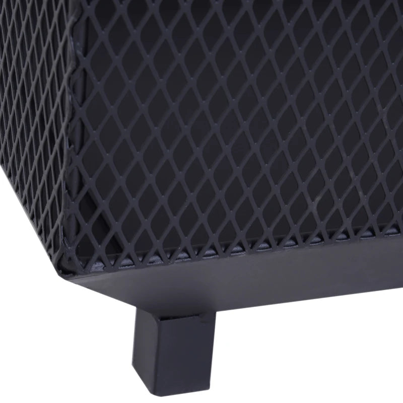 Square Metal Fire Pit with Mesh Cover, Log Grate & Poker for Bonfires, 44x44x40cm