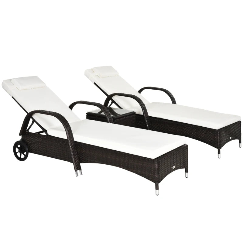 3-Piece PE Rattan Patio Lounge Set with Cushions, Recliners & Coffee Table Outdoor