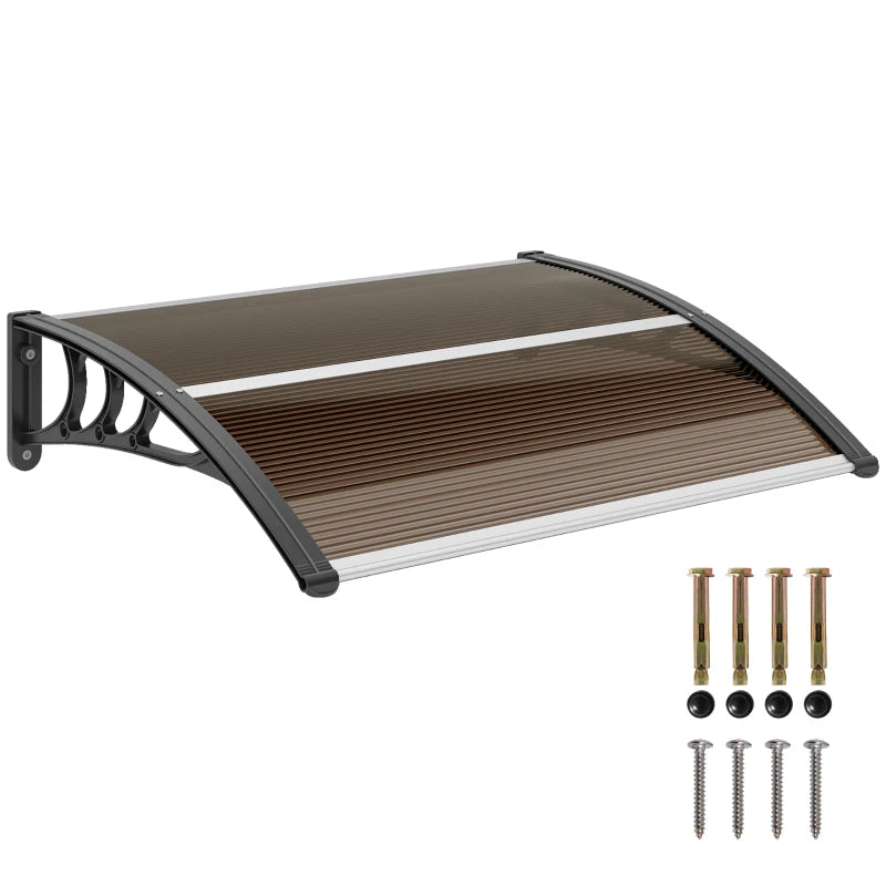 Brown Front Door Canopy Awning – Durable Aluminum Frame & Waterproof Polycarbonate 100x75cm