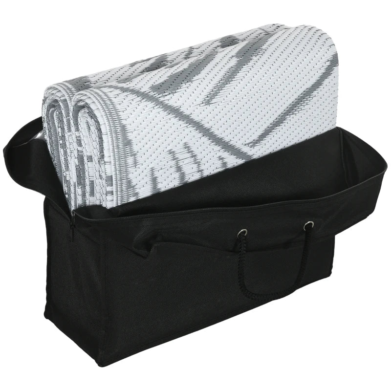 Portable Grey & White Outdoor Rug – Reversible Plastic Mat 182x274cm with Bag