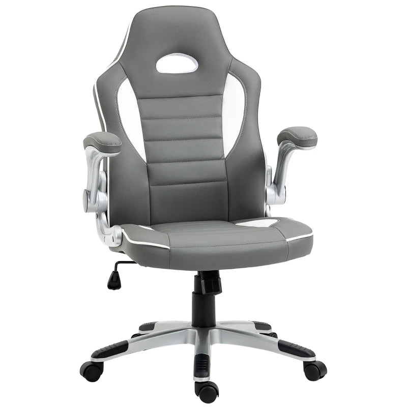 Grey Office Gaming Chair with Flip-up Armrests & Height Adjustment