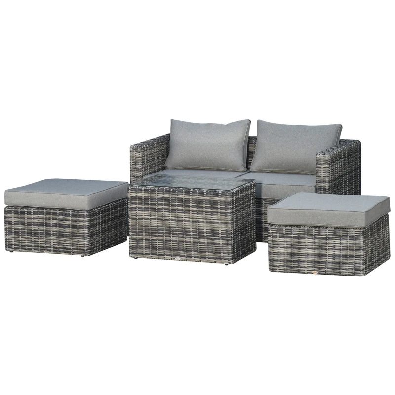 Mixed Grey Rattan Armchair, Stool & Table Set – 5-Piece Outdoor Furniture