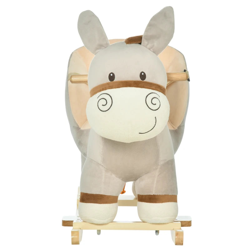 Safe and Sound Plush Donkey Rocking Horse Ride-On with Wooden Base for Toddlers