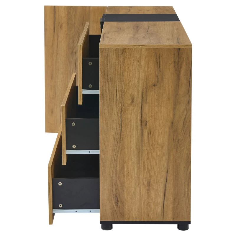 Stylish Modern Sideboard with LED Lighting, Drawers & Glass Shelves, 140cm