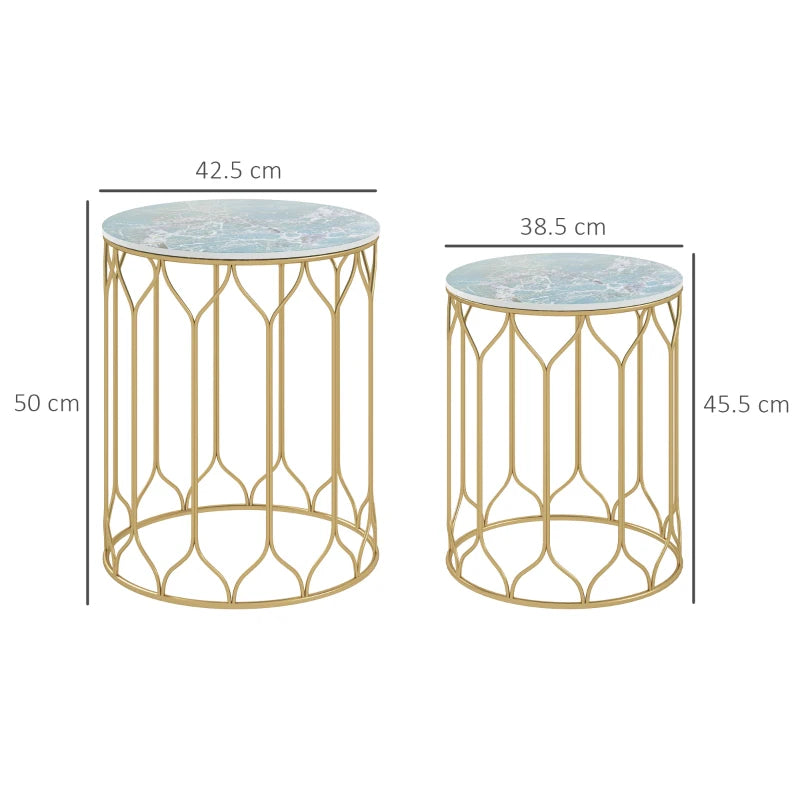 Modern Round Coffee Table Set of 2 with Ceramic Tile Tops for Indoor and Outdoor Use