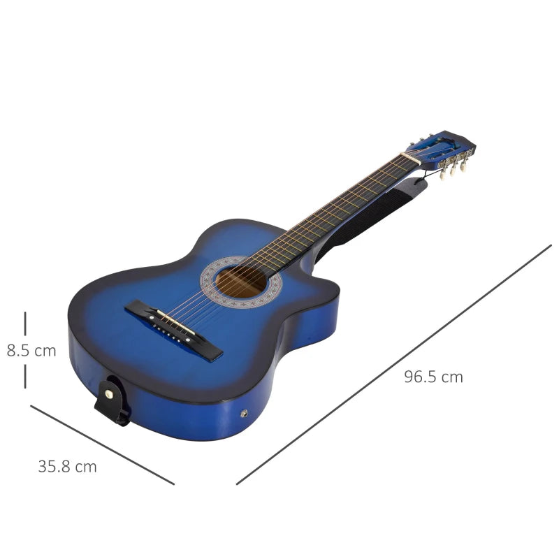 Junior Blue Acoustic Electric Guitar with Gloss Finish and Carrying Case – 38" Full-Size