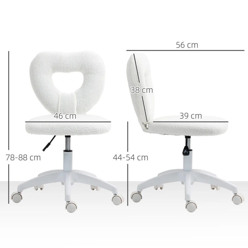White Teddy Fleece Office Chair – Heart Design, Wheels & Height Adjustable