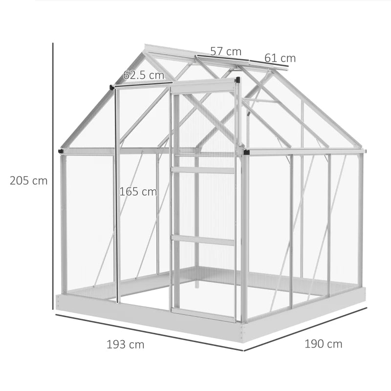 Walk-In Polycarbonate Greenhouse with Sliding Door & Window, 6x6 ft, Silver Frame