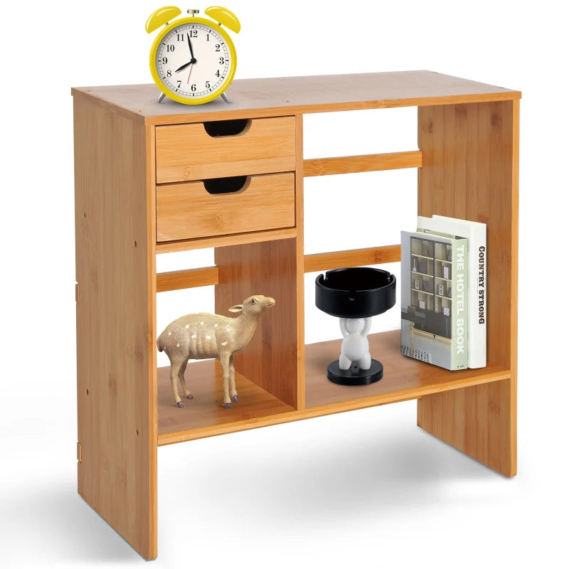 Reversible Bamboo Desk Organizer with Drawers & File Holder