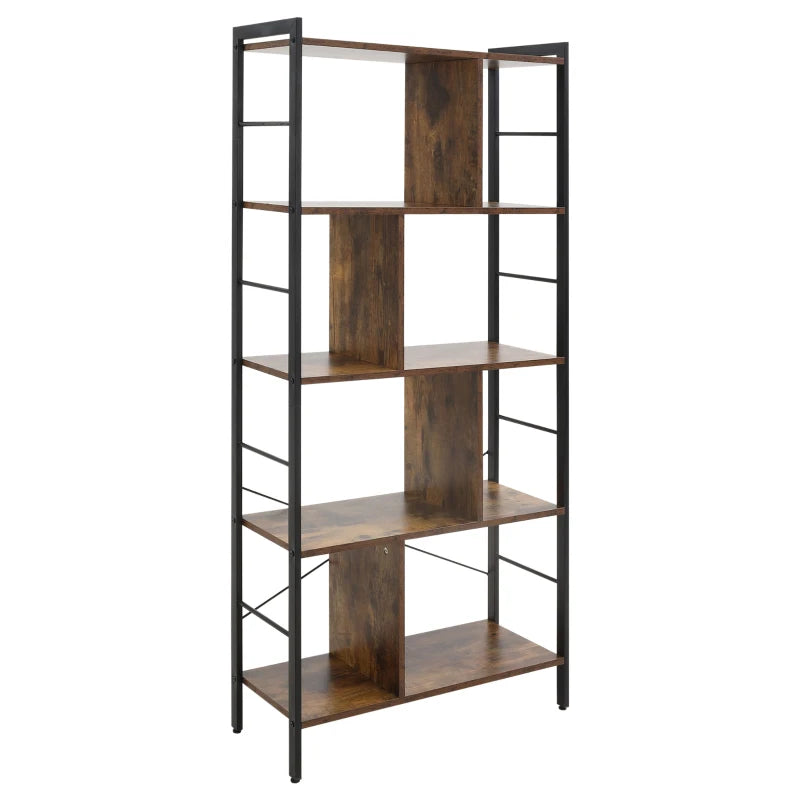 Rustic Brown & Black 5-Tier Storage Unit for Office & Living Room