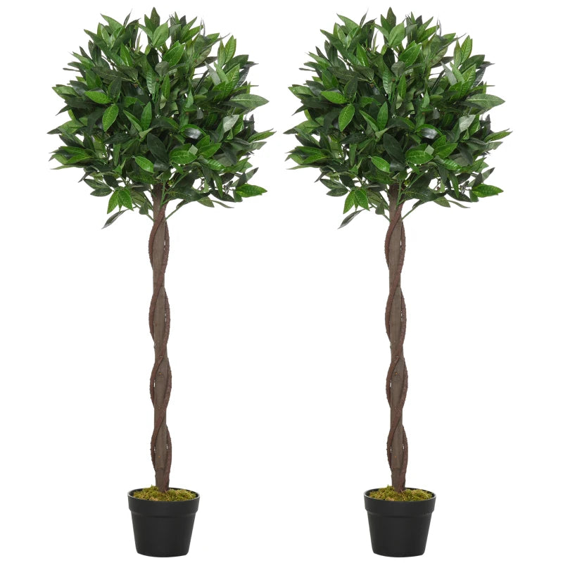 4FT Faux Bay Laurel Topiary Trees in Pots, Set of 2 for Indoor or Outdoor Decor