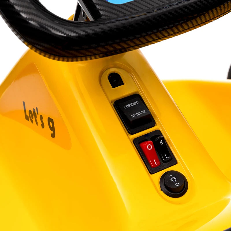 Electric Go Kart for Kids with Music, Lights & Horn – Fun Ride in Yellow for Ages 3-5