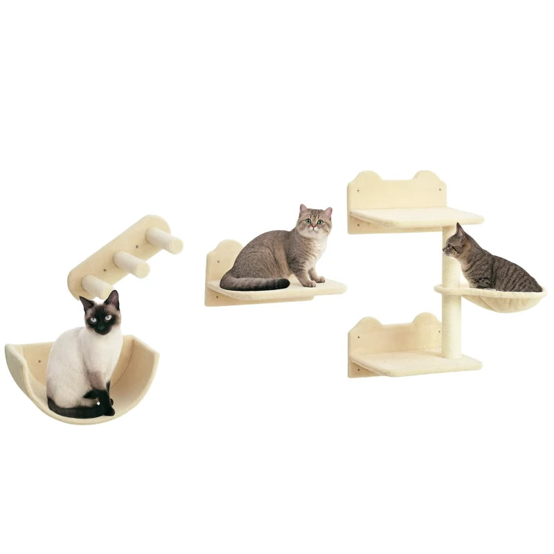 Beige Wall Cat Shelves Set with Nest & Scratcher