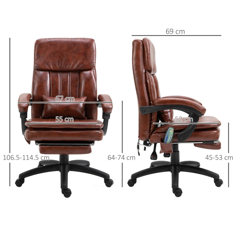 Brown PU Leather Office Chair – Reclining, 7-Point Massage & Footrest