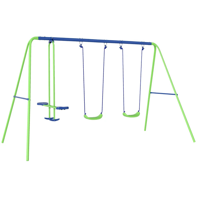 Backyard Metal Swing Set for Kids 3+ | Height Adjustable Outdoor Playset in Green