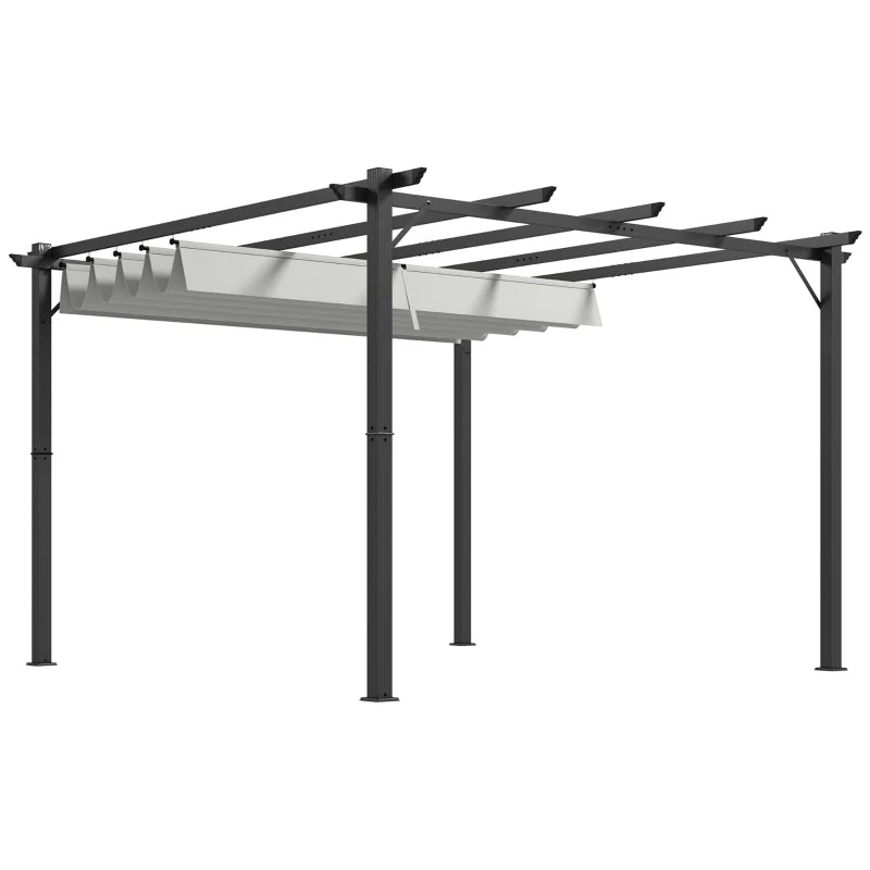 Light Grey 3x3m Pergola with Sliding Roof, Durable Aluminium Garden Shelter