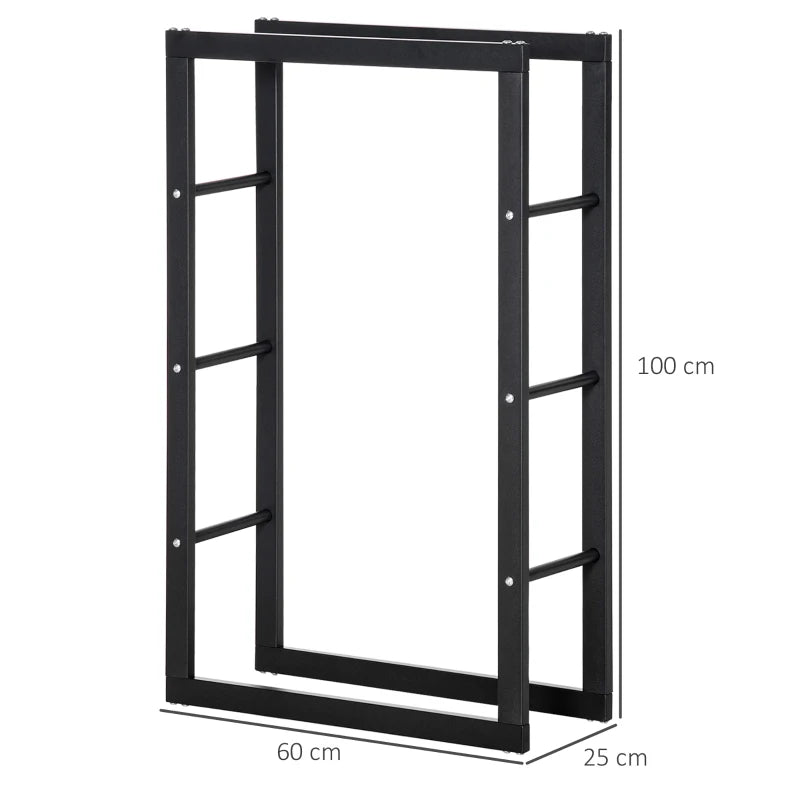 Metal Firewood Rack with Side Rails, Rust-Resistant, Ideal for Fireplace Storage