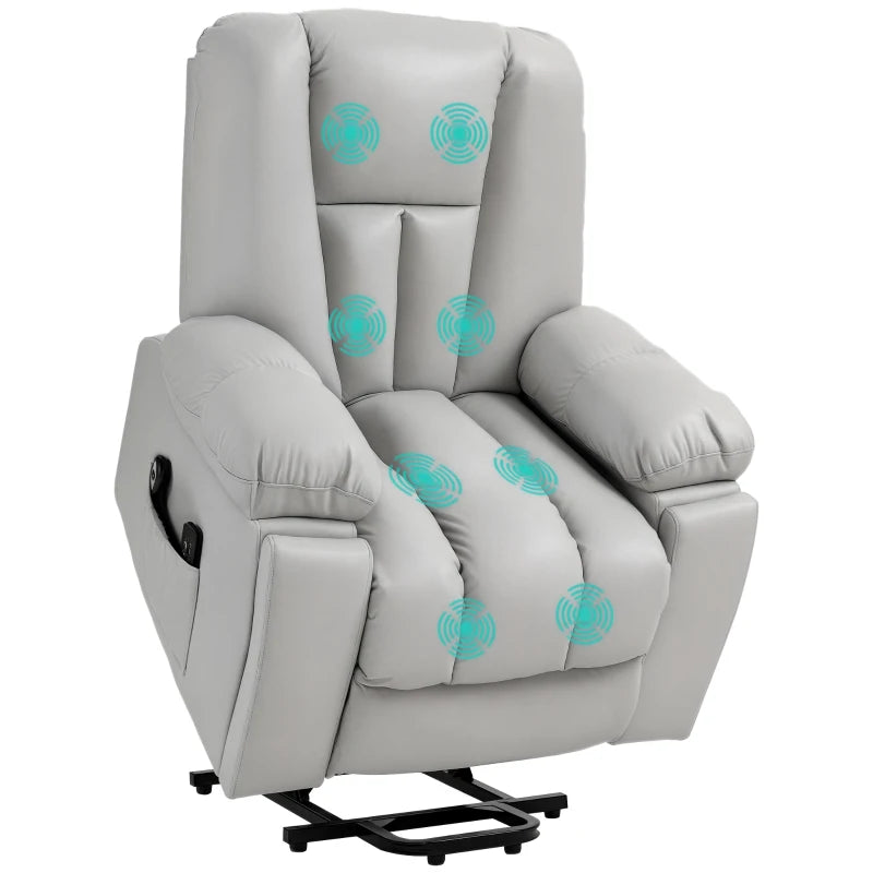 Reclining Massage Chair – Leathaire, 8-Point, Light Grey