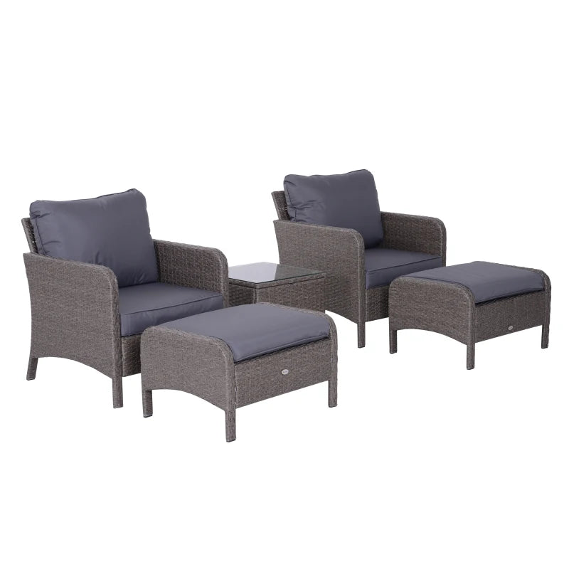 2-Seater Rattan Patio Furniture Set with Steel Frame – Grey Outdoor Seating